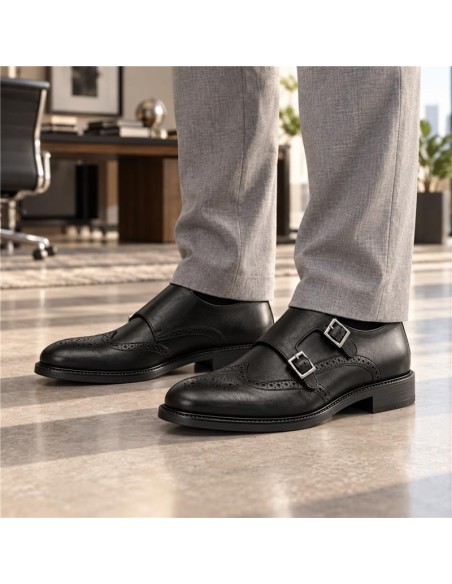 Black leather monkstrap