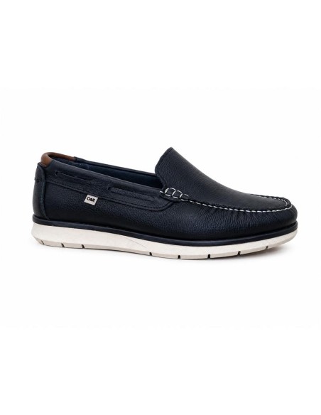 Blue leather boat shoe