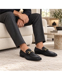 Black leather moccasin