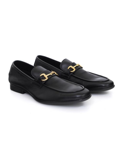 Mocasín de piel de piso antideslizante color negro