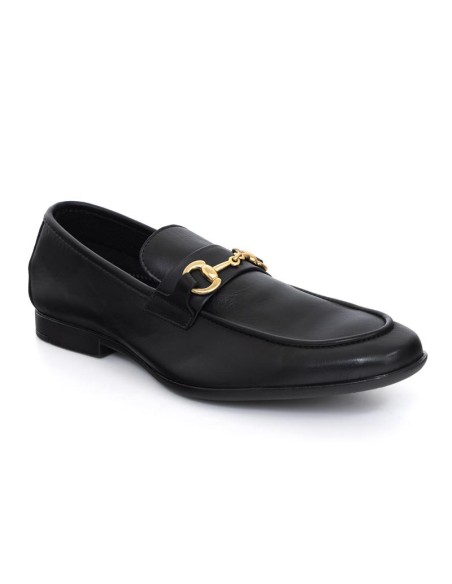 Mocasín de piel de piso antideslizante color negro