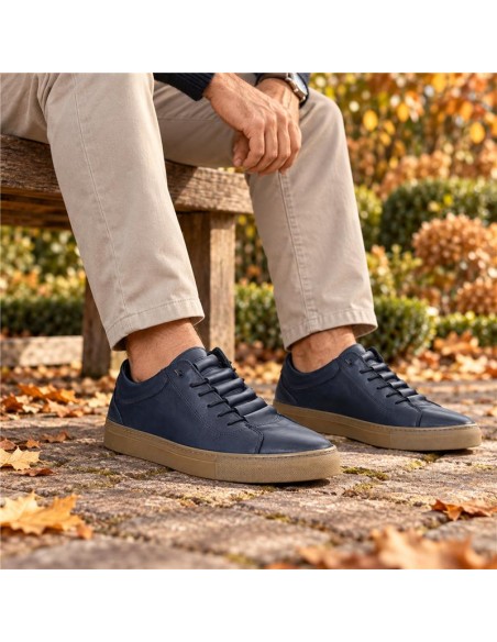 Blue leather sneakers