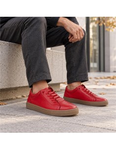 Red leather sneakers