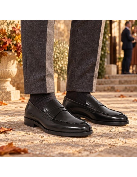 Black leather moccasin