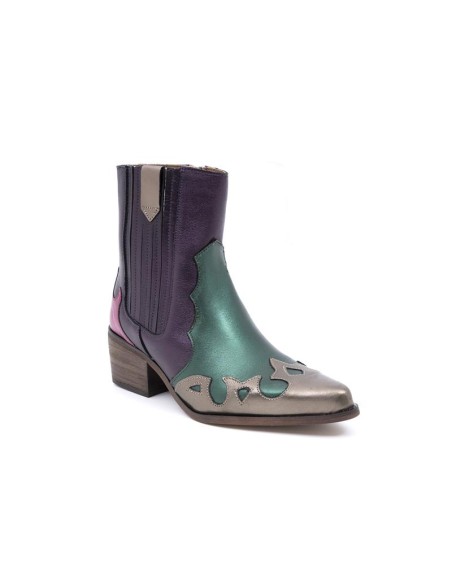 Botas de mujer liso combinado de pieles color multicolor