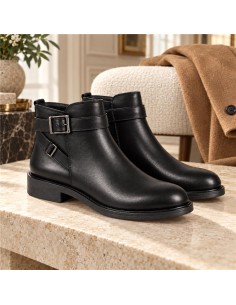 Botines de mujer de piel con hebilla color negro