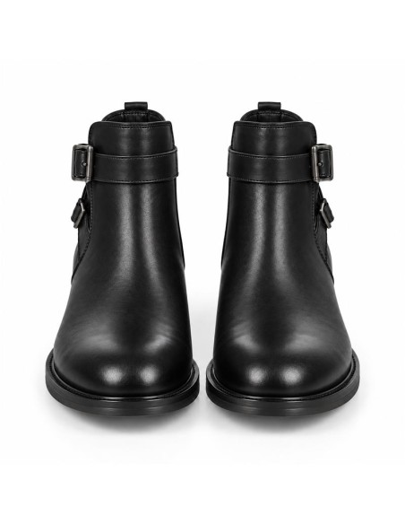 Botines de mujer de piel con hebilla color negro