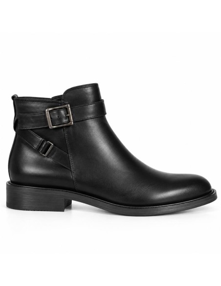 Botines de mujer de piel con hebilla color negro