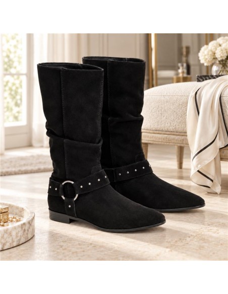 Black leather Women's high boots