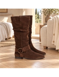 Botas de mujer de piel con hebilla color marrón
