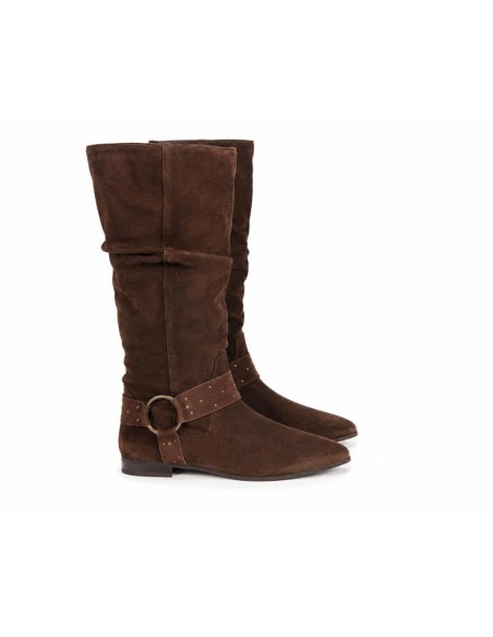 Botas de mujer de piel con hebilla color marrón
