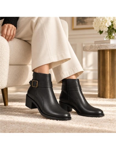 Botines de mujer de piel con hebilla color negro