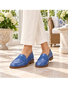 femmes mocassins de peau bleu W-CANORI-BLUE