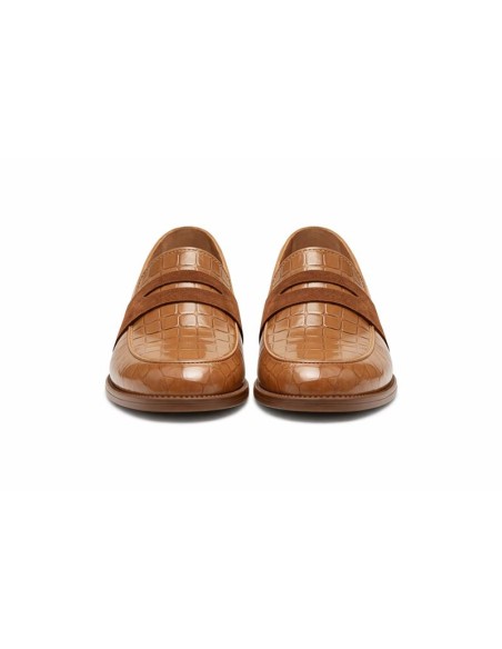Mocasines de mujer de piel con piel de coco color cuero