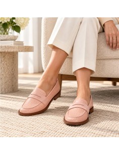 femmes mocassins de peau rose W-CANORI-PINK