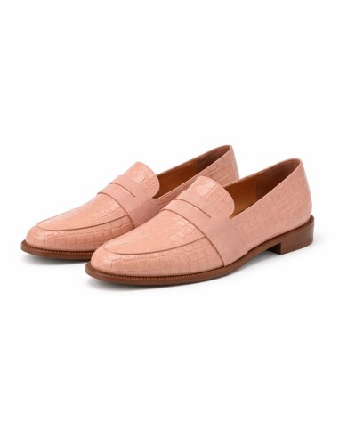 Mocasines de mujer de piel con piel de coco color rosa