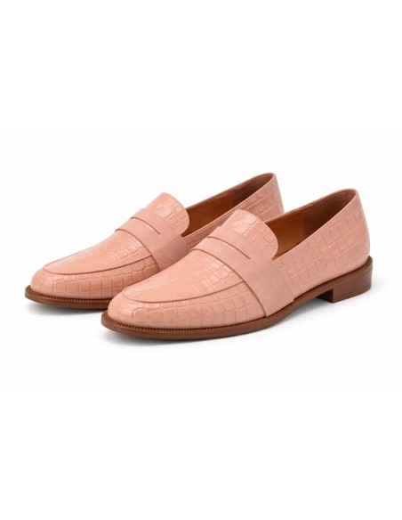 Mocasines de mujer de piel con piel de coco color rosa