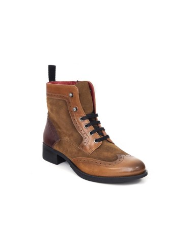 Botines de mujer combinado con piel semi-brogado color cuero