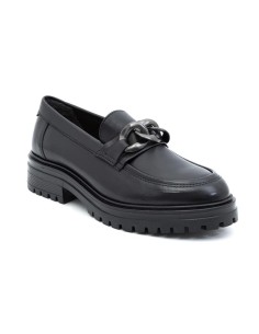 Mocasines de mujer de piel con aplique metálico color negro 2