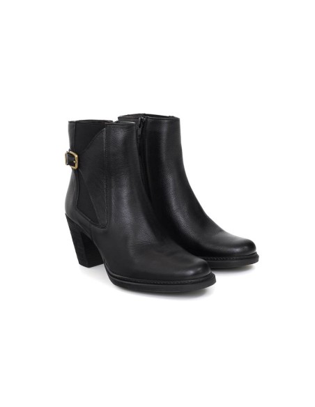 Botines de mujer de piel con hebilla color negro