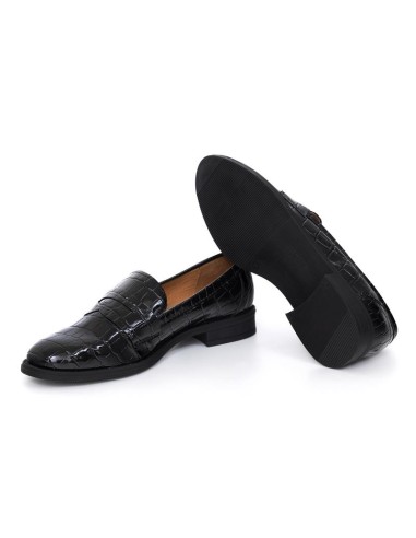 Mocasines de mujer de piel con piel de coco color negro