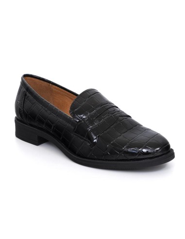 Mocasines de mujer de piel con piel de coco color negro