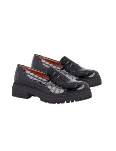 Mocasines de mujer de piel con piel de coco color negro 2