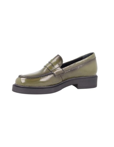Green leather women's moccasins