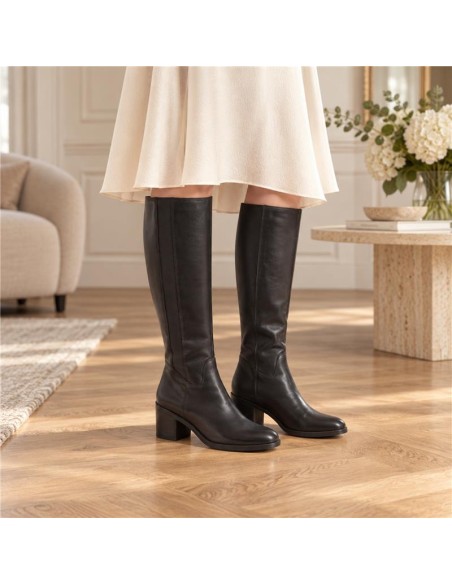Black leather Women's high boots