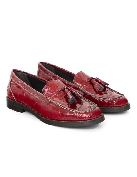 Mocasines de mujer de piel con borlas color rojo