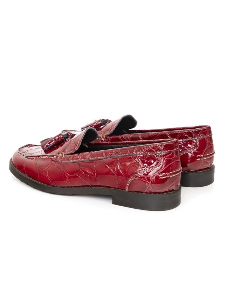 Mocasines de mujer de piel con borlas color rojo