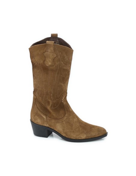 Botas de mujer de ante con costura en contraste color cuero