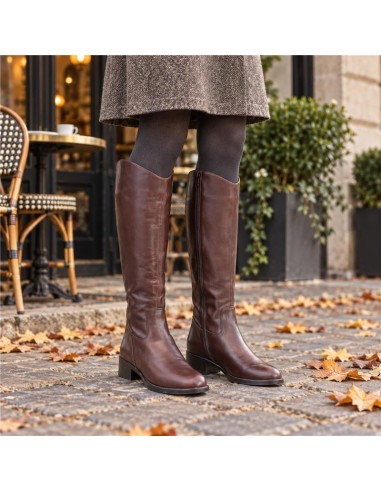 bottes femme de peau marron W-MATEY-MARRON