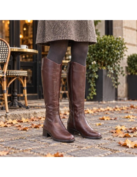 Brown leather Women's high boots