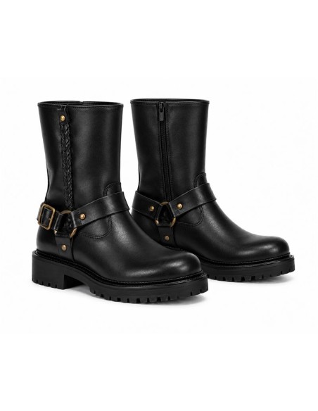 Botines de mujer de piel con hebilla color negro