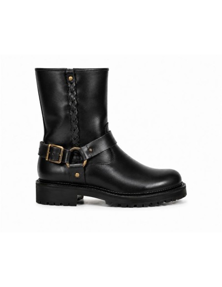 Botines de mujer de piel con hebilla color negro