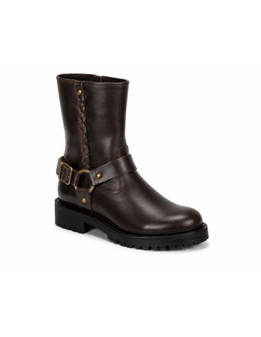 Botines de mujer de piel con hebilla color marrón