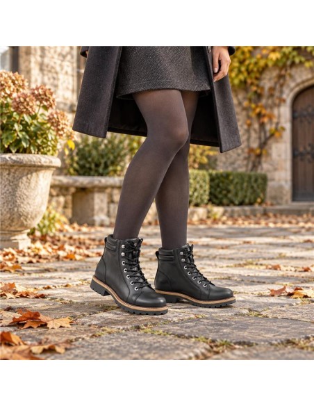 Botines de mujer de piel acabado a mano color negro