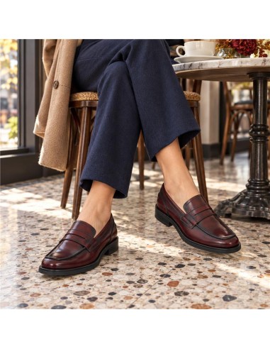 Burgundy leather women's moccasins