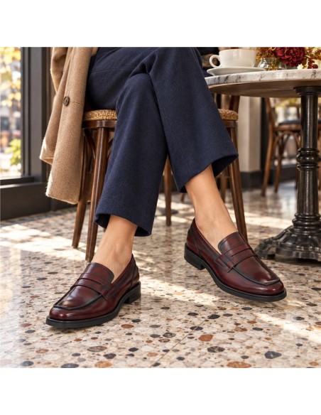 femmes mocassins de peau Bordeaux W-MONEL-BURGUNDY