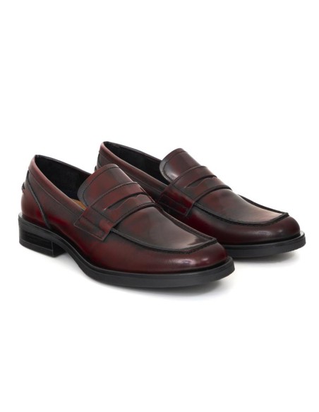 Burgundy leather women's moccasins