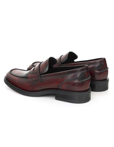 Mocasines de mujer de piel con antifaz color burdeos