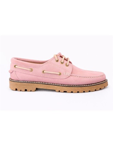 Náuticos de mujer de ante con cordón de piel color rosa
