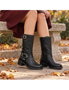 Black leather Women's high boots