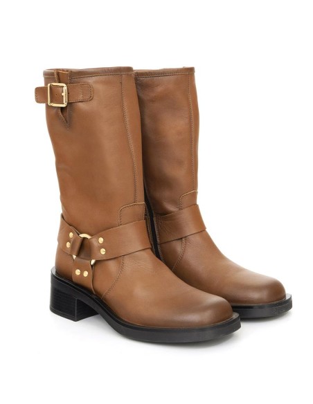 Botas de mujer de piel con hebilla color cuero