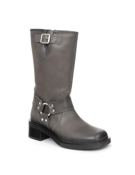 Grey leather Women's high boots