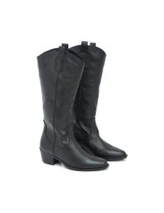 Black leather Women's high boots 2