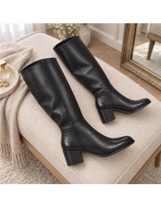 Black leather Women's high boots