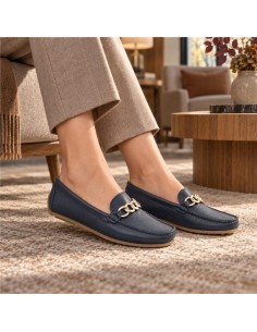 Blue leather women's moccasins