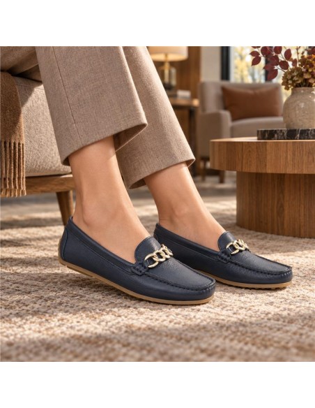 femmes mocassins de peau bleu W-PAKIZE-MARINO